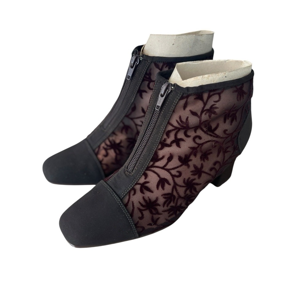 Vtg 90s Classique Melly Mesh Burnout Velvet Zip Ankle Boots 8.5 Regency Goth Y2K